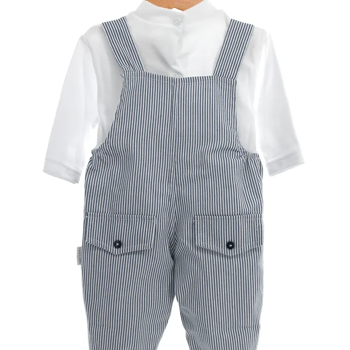 Conjunto Jardineira Bebé com Camisola | Estampado Urso Riscas