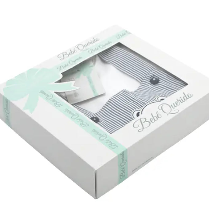 Conjunto Jardineira Bebé com Camisola | Estampado Urso Riscas