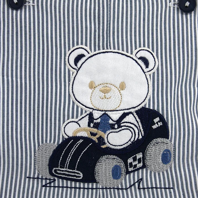 Conjunto Jardineira Bebé com Camisola | Estampado Urso Riscas