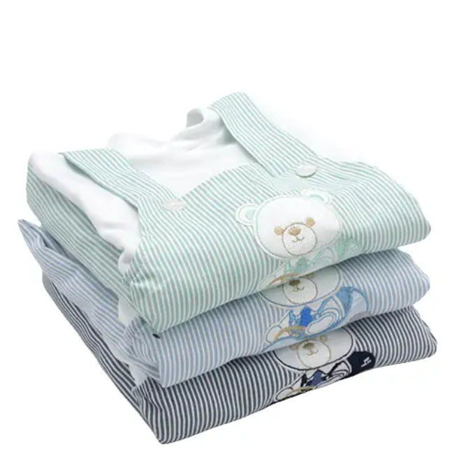 Conjunto Jardineira Bebé com Camisola | Estampado Urso Riscas