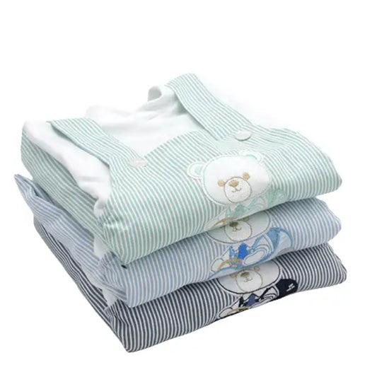 Conjunto Jardineira Bebé com Camisola | Estampado Urso Riscas