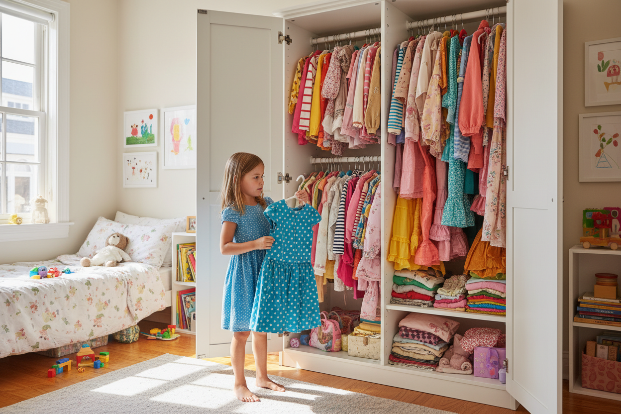 menina a escolher roupa